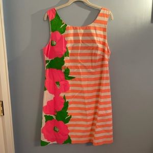 Striped mini dress with floral accents
